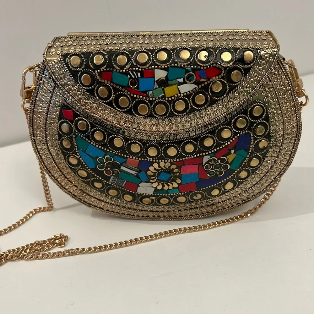 Handmade Handbag Shoulder Bag Made of Metal and Tile 7”x5.5”x1.5” - Picture 1 of 6